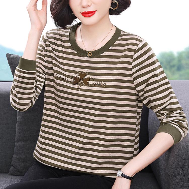 

Женские футболки весна-осень, свободные рубашки с длинными рукавами, 2 новых больших размера, полосатые топы с круглым вырезом, тренд 2XL зелёный