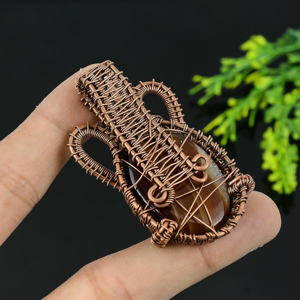 Natürlicher Montana Achat Edelstein Handarbeit Kupferdraht Wickel Geschenk Anhänger 2 Z7a34