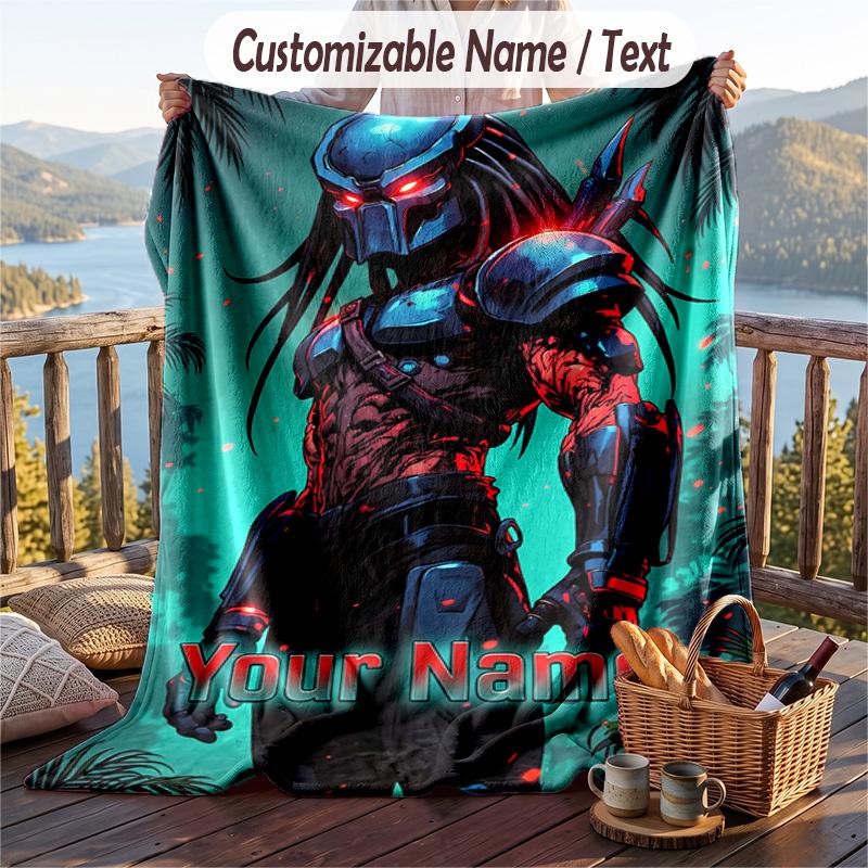 Custom Text Flannel Throw Blanket, Lightweight Cozy Bed Sofa BlanketPredator
