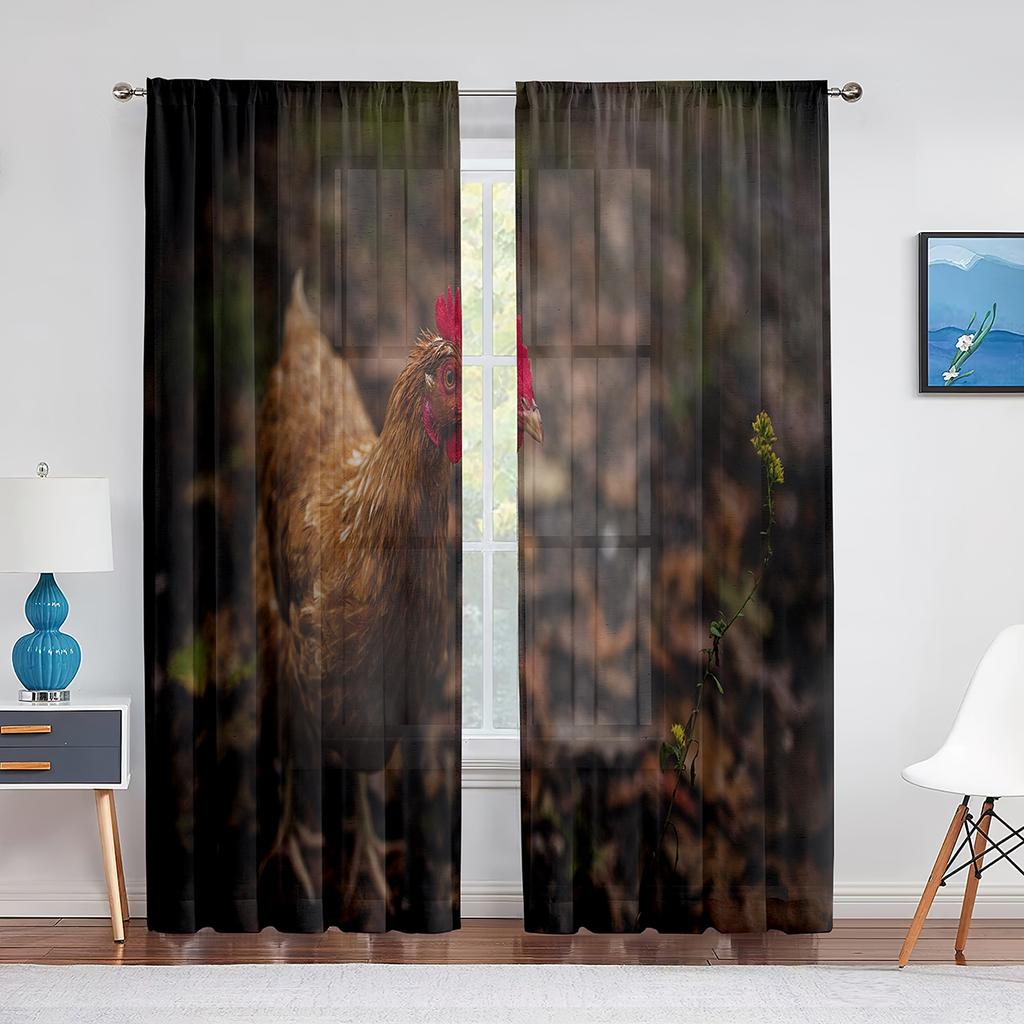 Cute Chick On The Grass Chiffon Sheer Curtains for Living Room Bedroom Home Decoration Animal Transparent Voiles Tulle Curtain