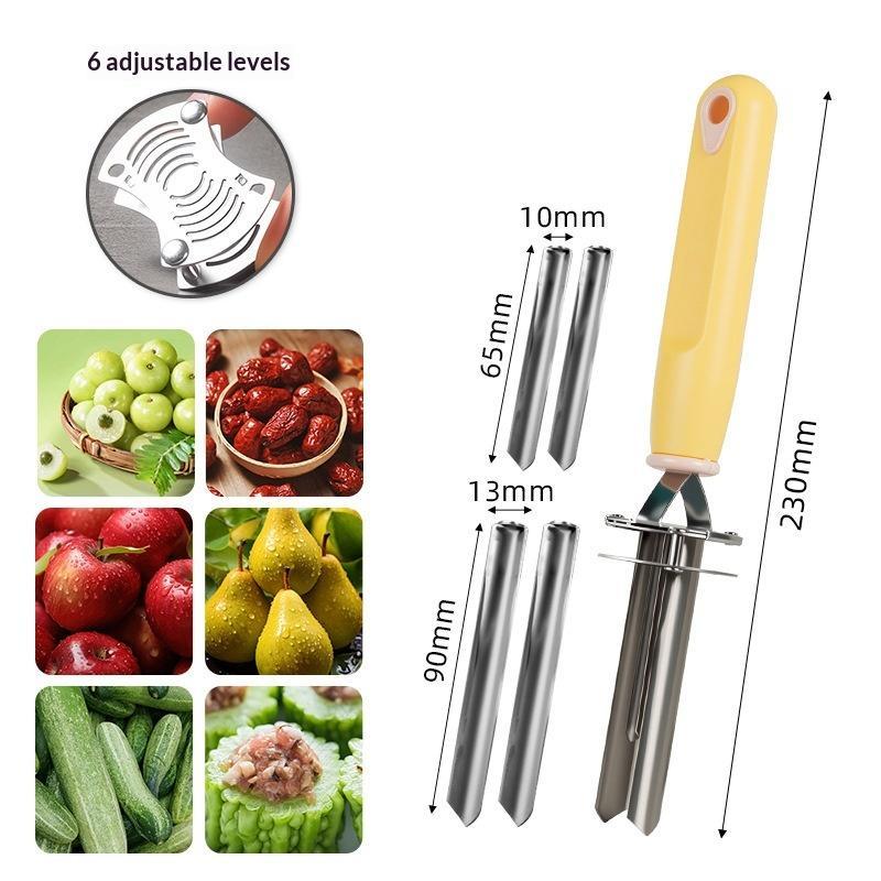 4 In 1 Stainless Steel Cherry Red Dates Pear Seed Remover Multi-Function Fruit Seed Corer Remover Slicer Knife Kitchen Gadgets