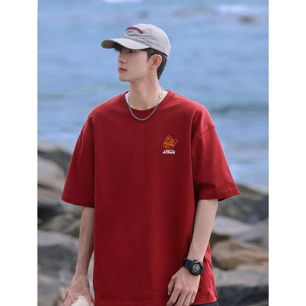 Męska luźna koszulka z krótkim rękawem, ciężka, wykonana z czystej bawełny