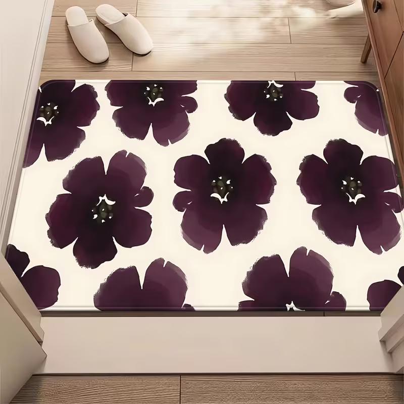 Spring Daisy Door Mat Illustrated Style Flower Pattern Entrance Rug Soft Non-Slip Welcome Carpet for Modern Indoor Outdoor Decor