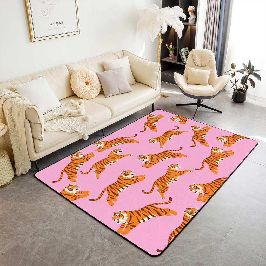 Japanese Ukiyo-e Tiger & Ocean Wave Print Area Rug, Bold Non-Slip Floor Mat for Living Room Bedroom Home Decor Carpet