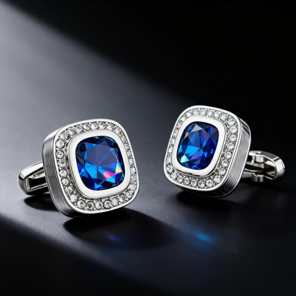 

Мужской набор запонок, запонки с синим квадратным цирконом, в комплекте с подарочными коробками. синий
