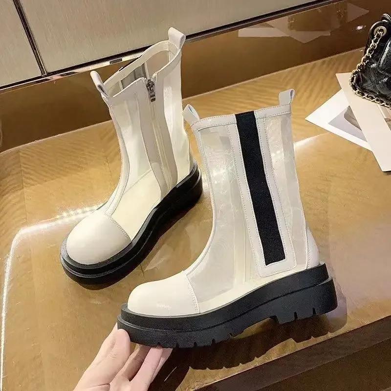 Fashion Booties Black Breathable Elegant With Medium Heels Women's Ankle Boots New In Pu Designer Luxury Hot Boot Y2k Female Short Shoes