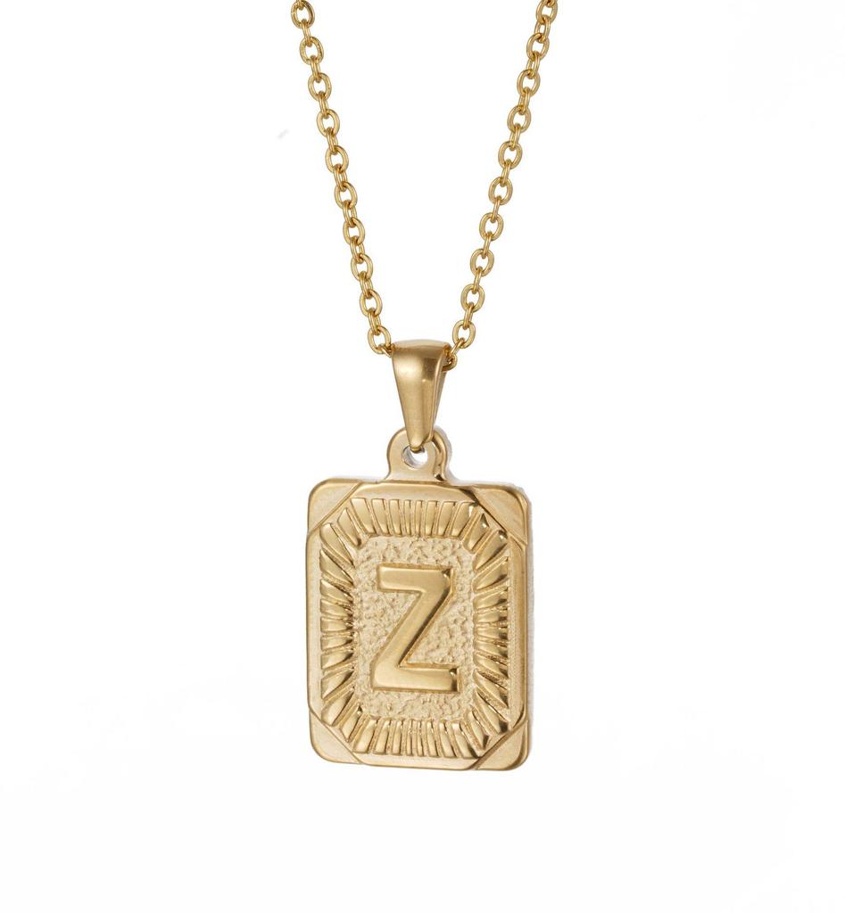 Men's 18K Gold Stainless Steel Square Pendant Necklace with Titanium Steel Uppercase English Letters