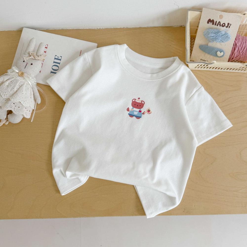 

Children Cartoon Tee Girls Casual Tops Summer Kids Rabbit Bear Print T-shirt Boys Girls Soft Comfortable Playwear 100