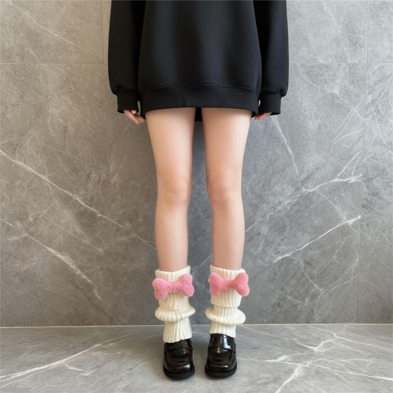 Stacked Crew Socks Japanese Lovely Design Nonslip Ribbed Leg Warmers For School Uniforms And Fashion