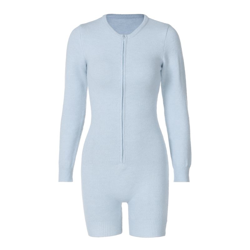 

Knitting Zipper Half-Open Collar Elastic Slim Fit Slimming Shorts Blue L