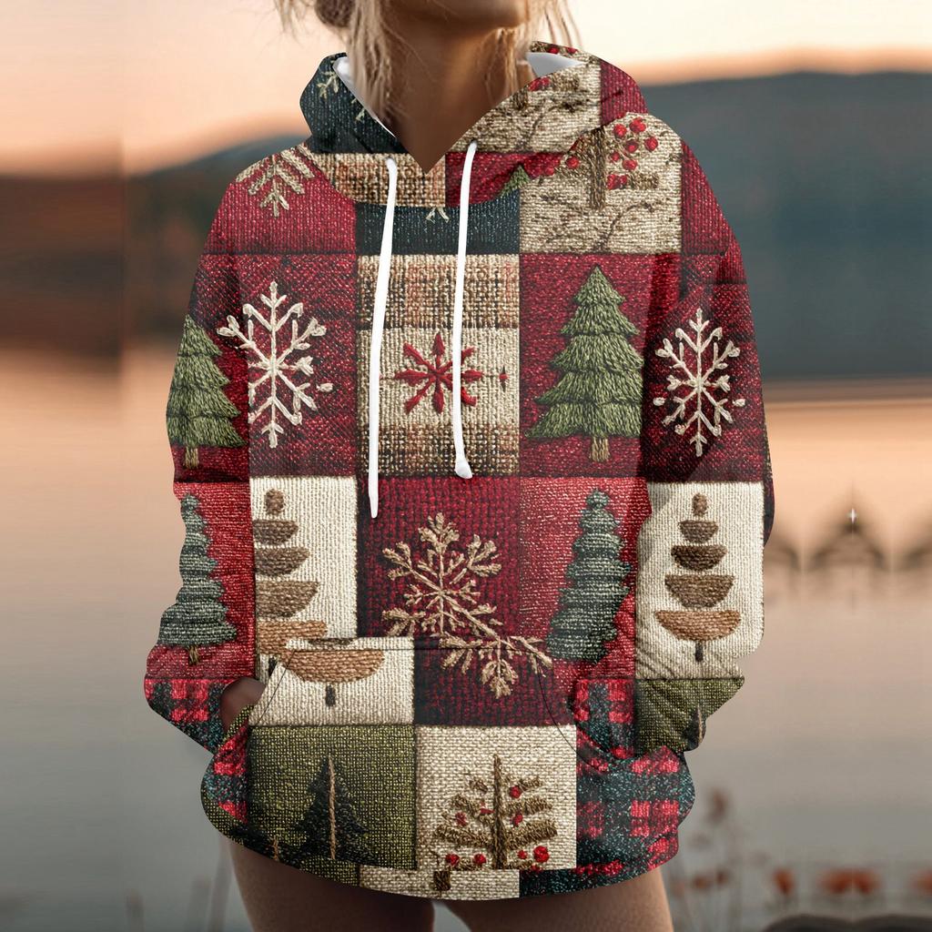 Women's Fashion Sweatshirt Printed Casual Hooded Sweatshirt With Pockets