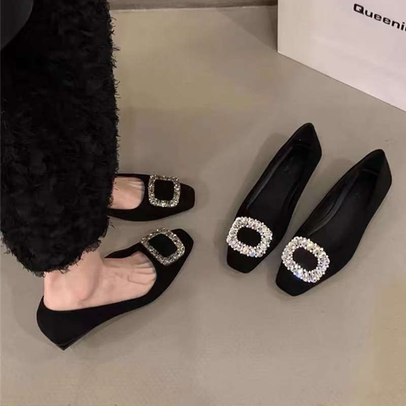 Rhinestone inner height-increasing single shoes women's spring and autumn new versatile evening shoes small black high heels