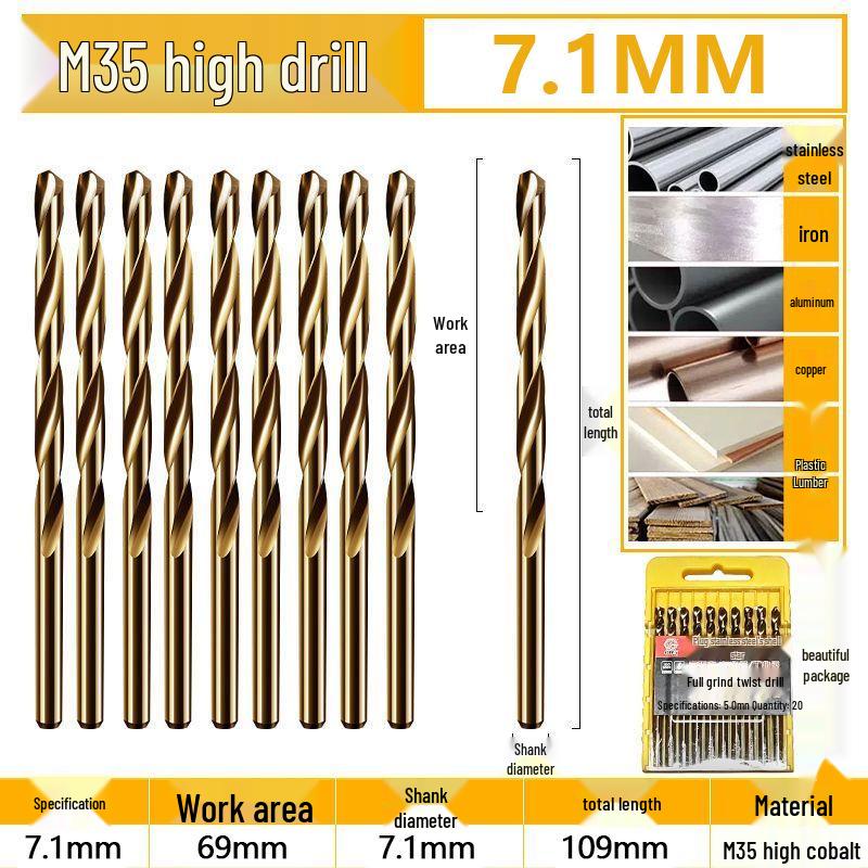 Burghiu elicoidal M35 Cobalt pentru tablă metalică din oțel inoxidabil de înaltă duritate.