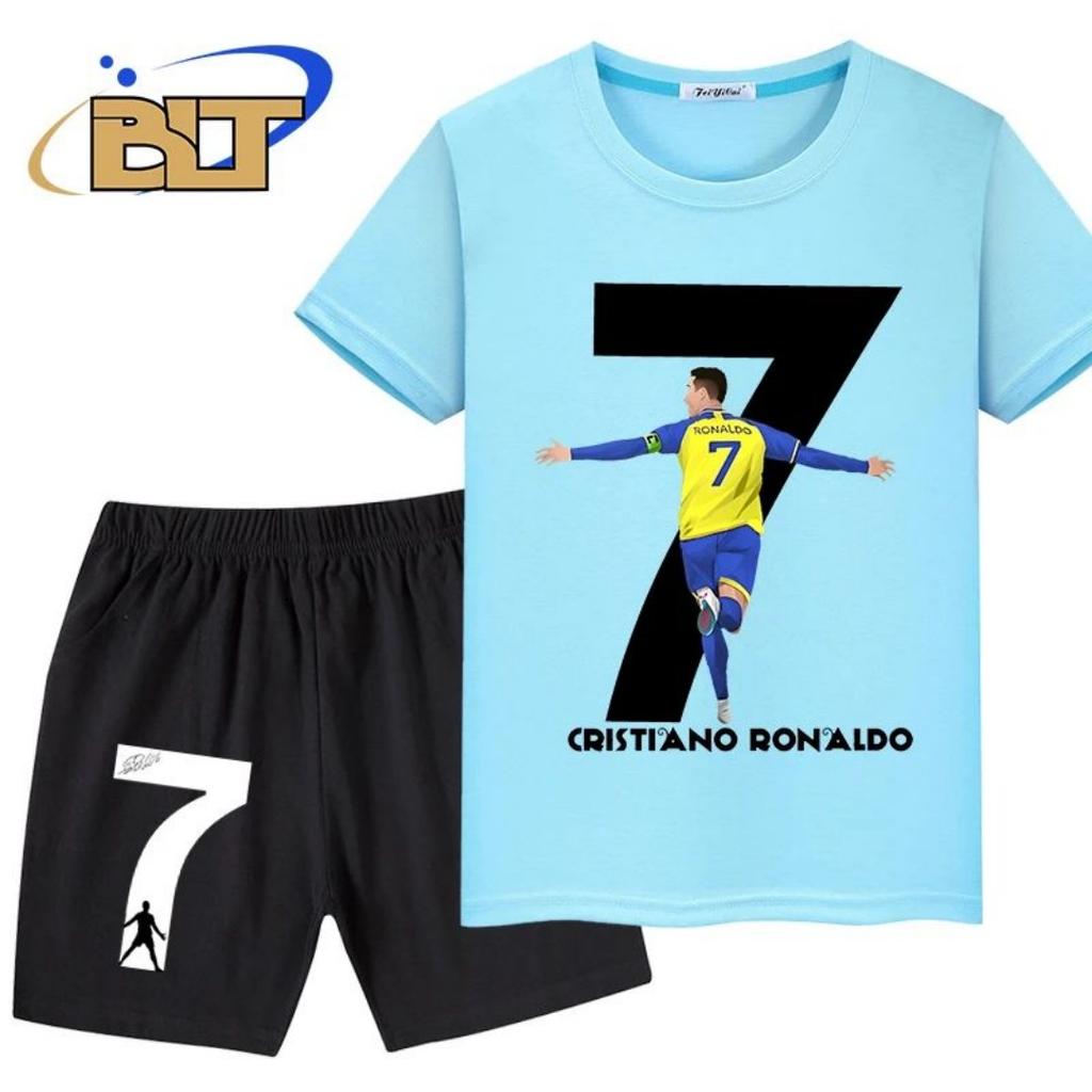 2025 Léto Ronaldo 3D Tištěné Letní Dětské Tričko Dvou dílná Sada Sportovních Šortek Vhodné pro Muže a Ženy Pohodlné, Měkké