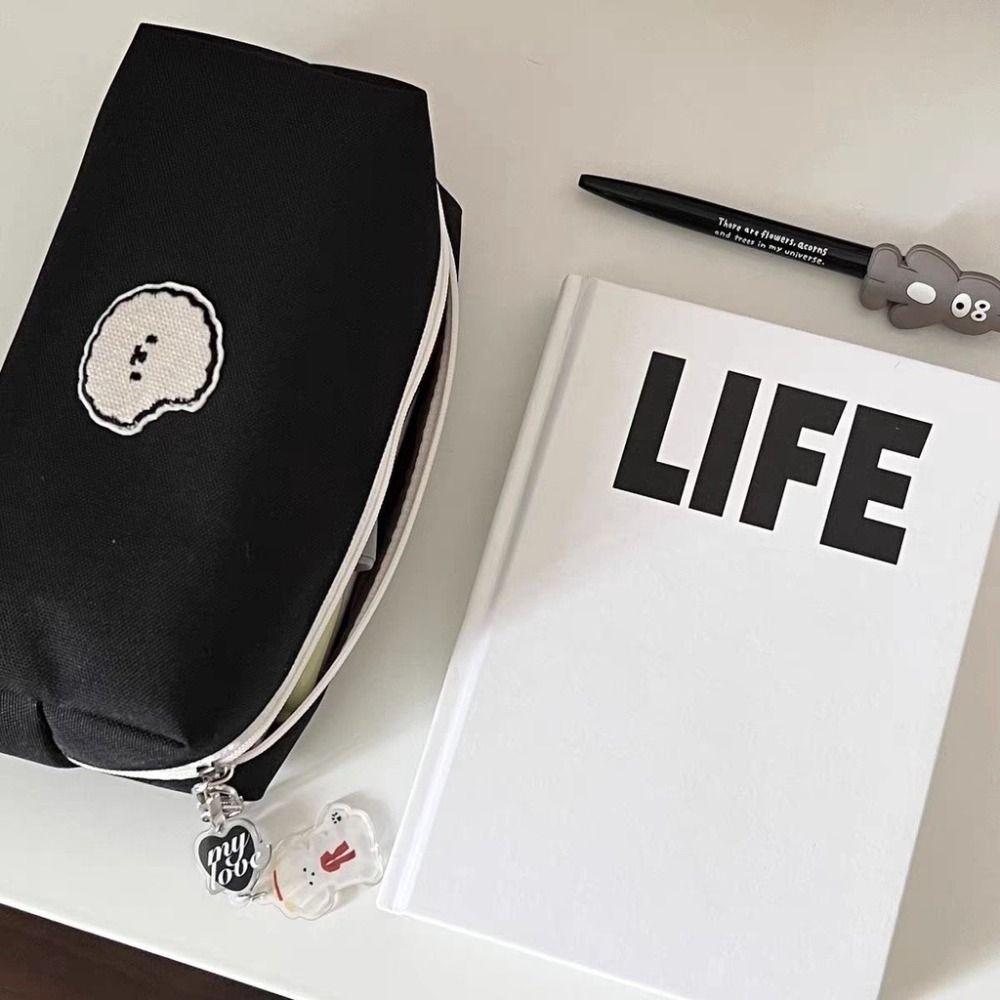 Multi-function Black Canvas Stationery Bag Pencil Bag Cosmetic Bag Storage Pouch