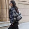 2026 Women's Winter Retro Plaid Cotton Jacket - Short, Thick, Stand Collar, Loose Fit, Warm Outerwear for Petite Students