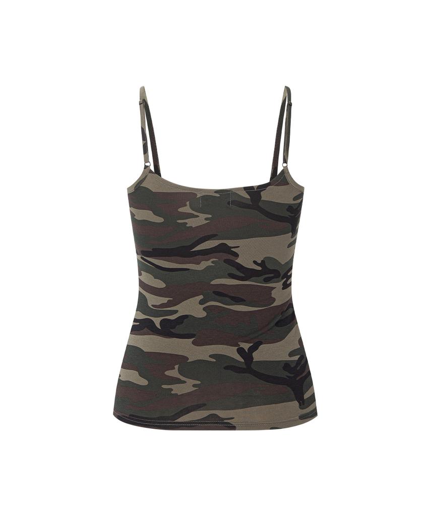 PLEASENOFOLLOW Miu Camo Sleeveless Top (Khaki)