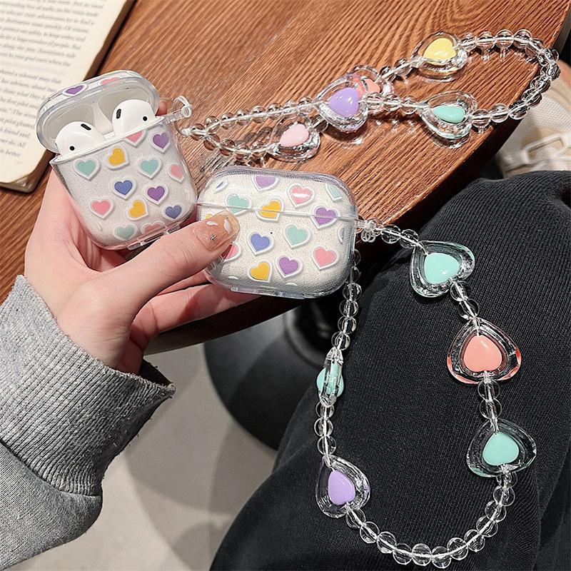 The bracelet is suitable for Apple 1/1/1/1st generation transparent earphone case airpodspro1 earphone cover hanging chain design is cute