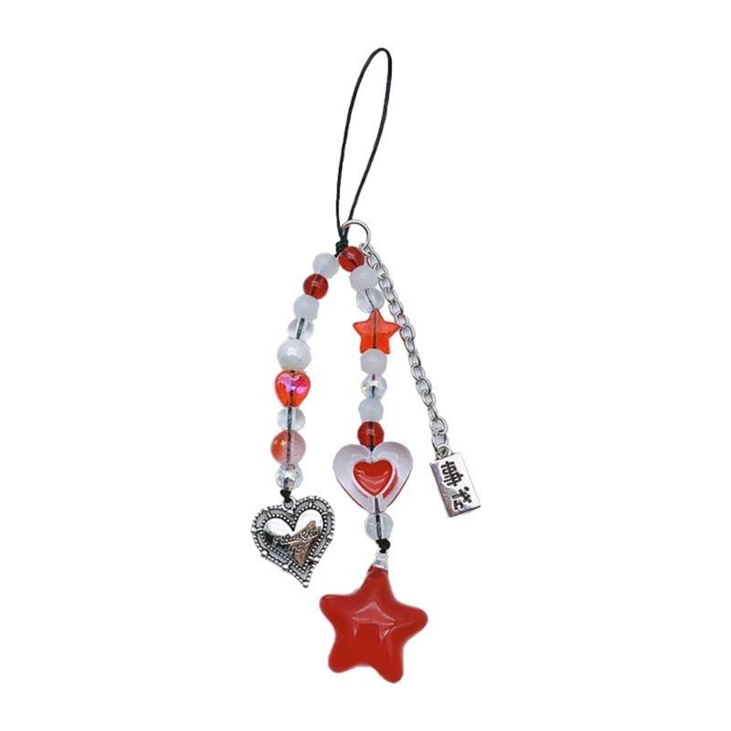 Handmade Beaded Phone Lanyard Star Shape Pendant Strap Detachable Phone Chains Keyring Portable Accessory for Women