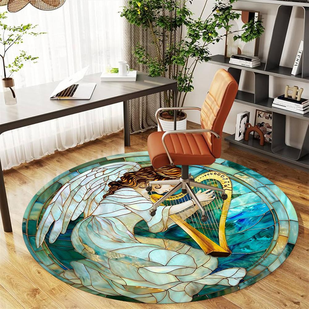 1PC Angel Harp Office Round Area Rug, Under Office Chairs Bedroom Living Room Home Decor, Carpet for Office -1110057