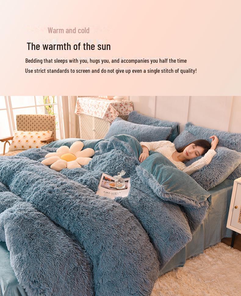 Set de pat de iarnă din 4 piese din catifea de nurcă plușată