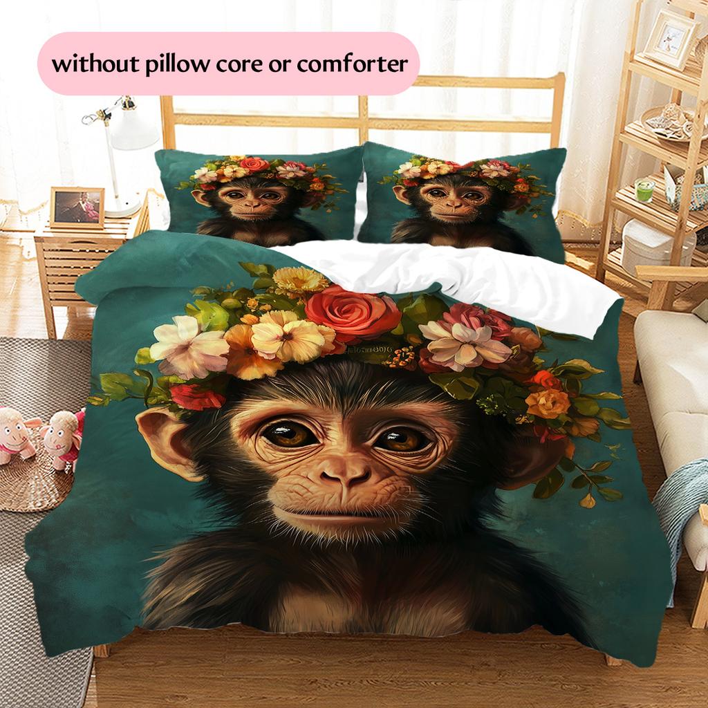Coroa de Flores Animal Padrão Conjunto de Colcha Roupa de Cama Capa de Colcha Fronha Decoração de Casa Presente (1 capa de edredom + 2 fronhas, sem enchimento.)