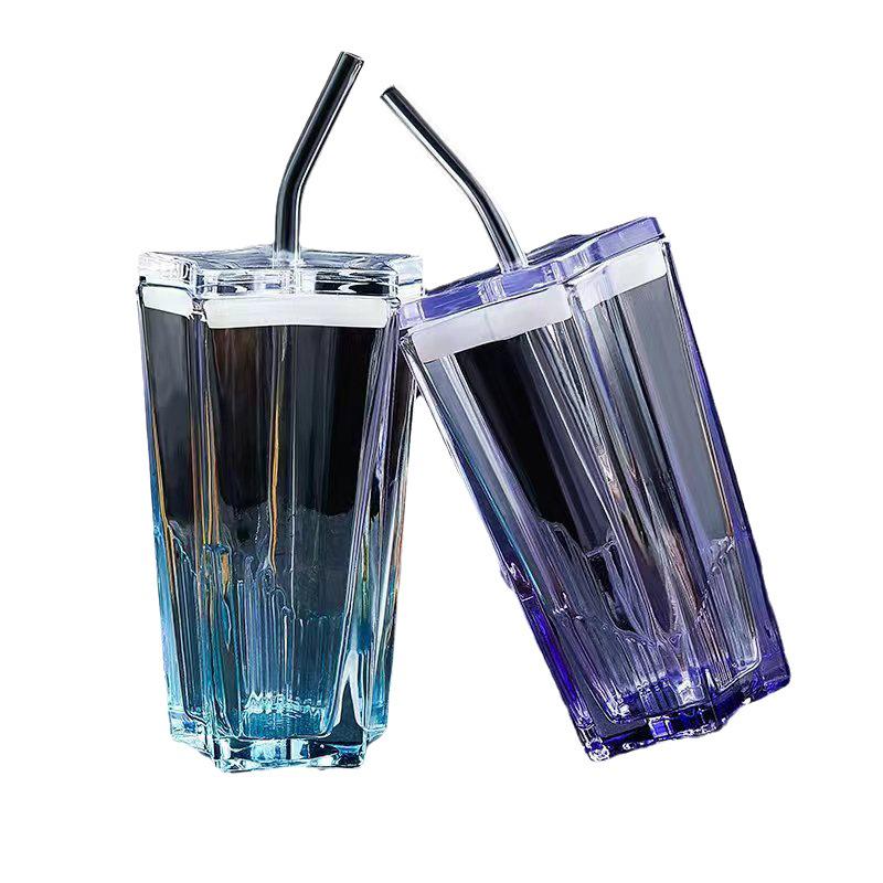High-Value Five-Pointed Star Glass Cup: Portable Straw Student Drinkware for Coffee, Milk, Water