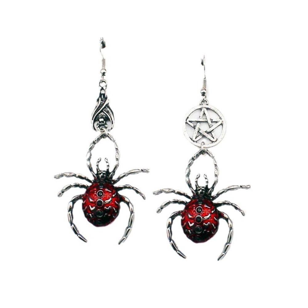 Punk Gothic Sliver Color Vampire Bat Red Drip Glaze Simulated Stereo Spider Dangle Earrings for Women Halloween Parody Jewelry