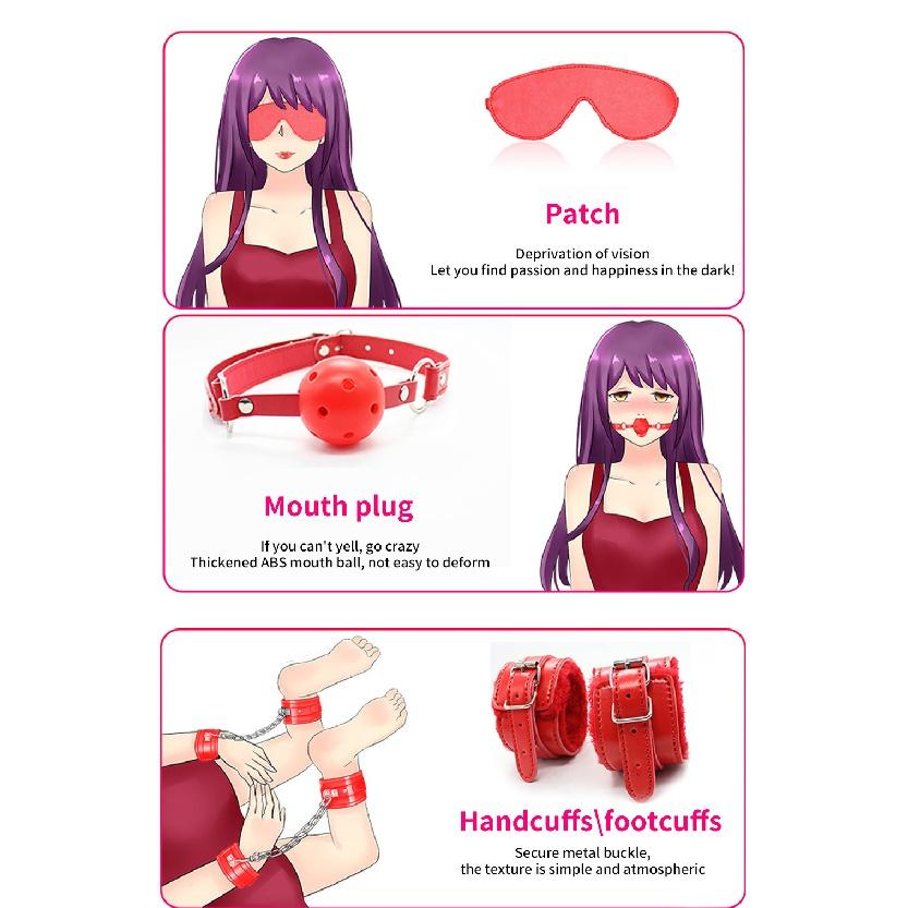 Sex Toys Kits for Couples PU Sex Bondage Set Handcuffs Sex Games Whip Gag Shackles Collar Fluff Stick Nipple Clamp For