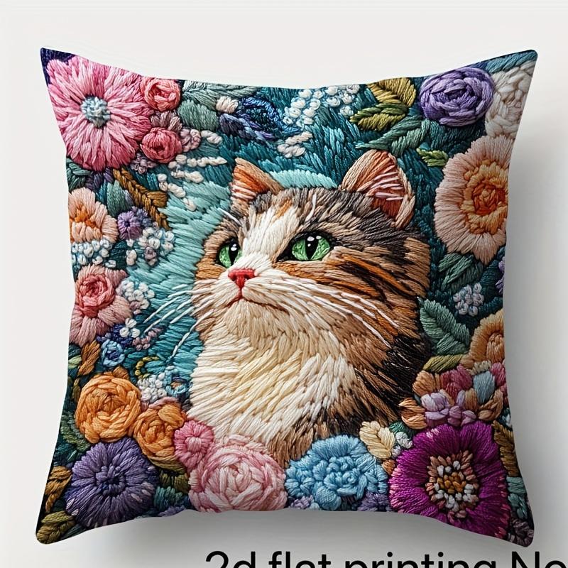 1/4pcs Vintage Cat and Flower Print Throw Pillow Covers Soft Square Cushion Cases For Home Sofa Bedroom Decor Cushion Cover