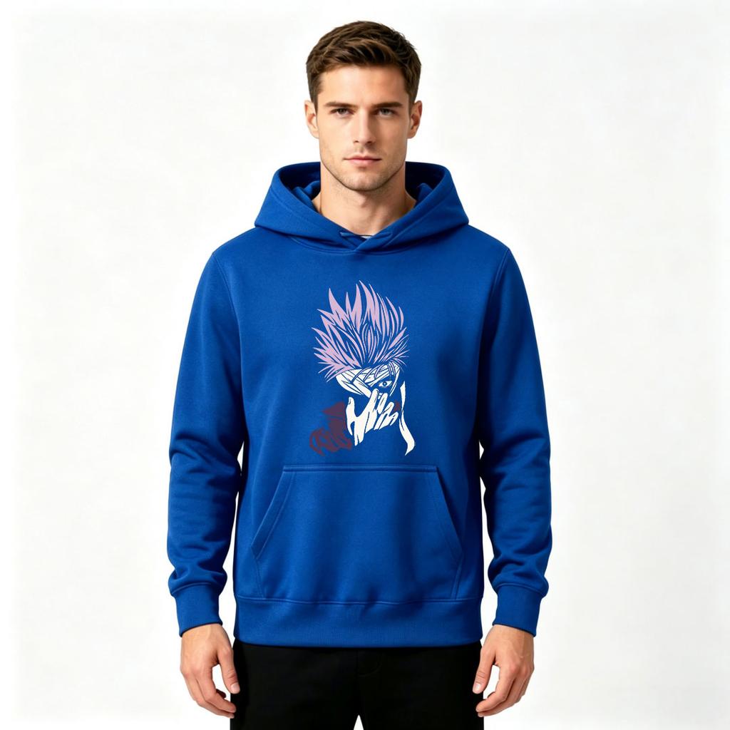 Men's Anime Character Print Pullover Hoodie Casual Long Sleeve Light Purple Graphic Sweatshirt