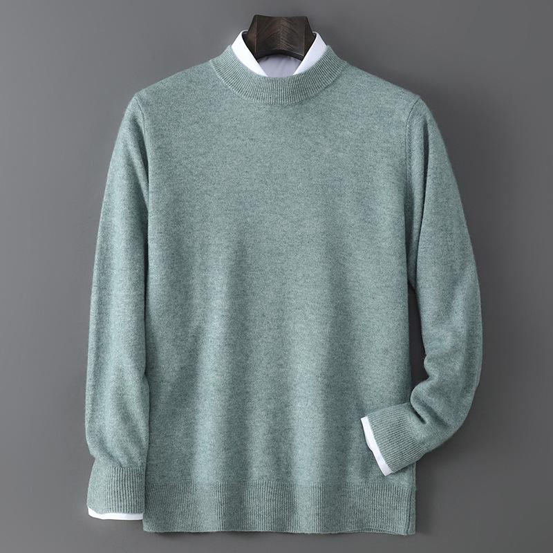 Men's 100% Pure Wool Half-High Neck Sweater - Solid Color, Business Casual Knit Base Layer Top