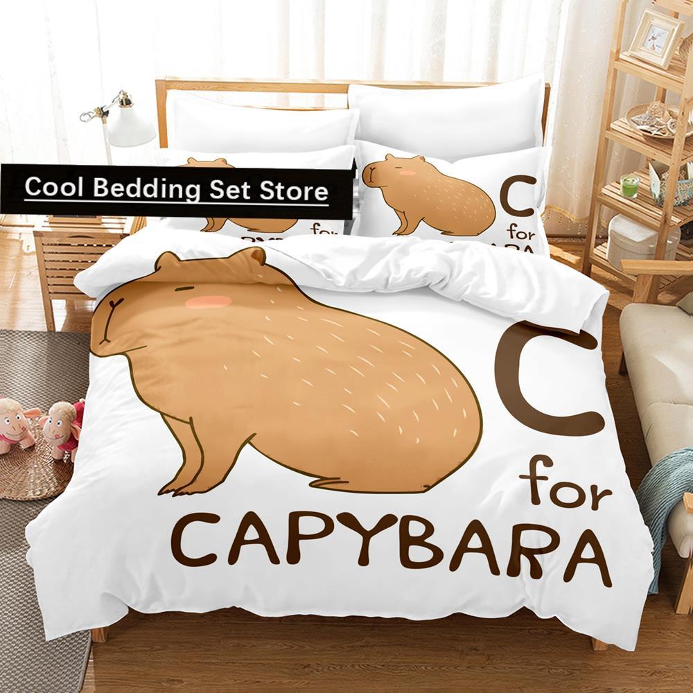 Kawaii Kapibary Zestaw Pościeli Pojedynczy Bliźniak Pełny Queen King Size Zestaw na Łóżko Aldult Kid Sypialnia Zestawy Poszewek na Kołdrę Zestaw Prześcieradeł 3D Anime
