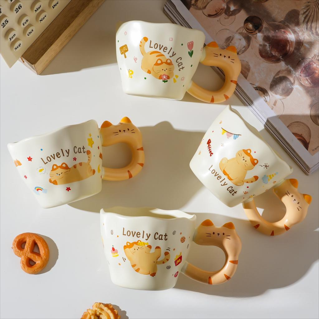 Cute Cat Ceramic Cup Cute Covered Mug Drinking Water Creative Home Coffee Cup Cat Ceramic Cup
