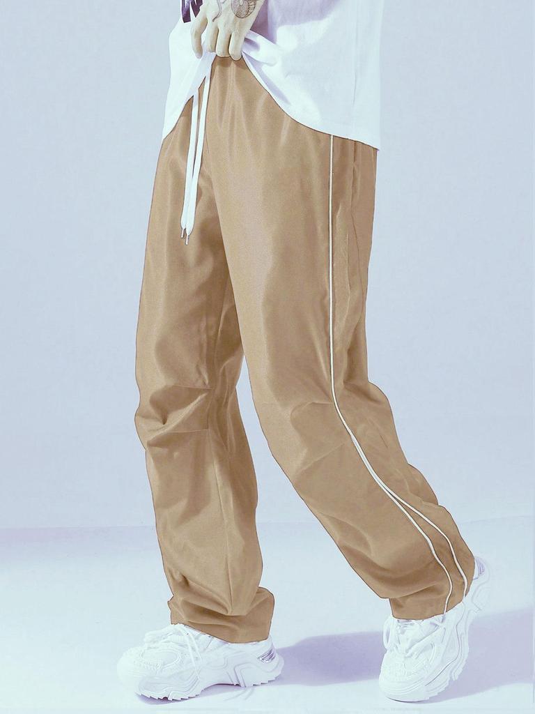 European-Size Men's Retro Sports Casual Pants - High Street Hong Kong Style, Loose Straight Leg
