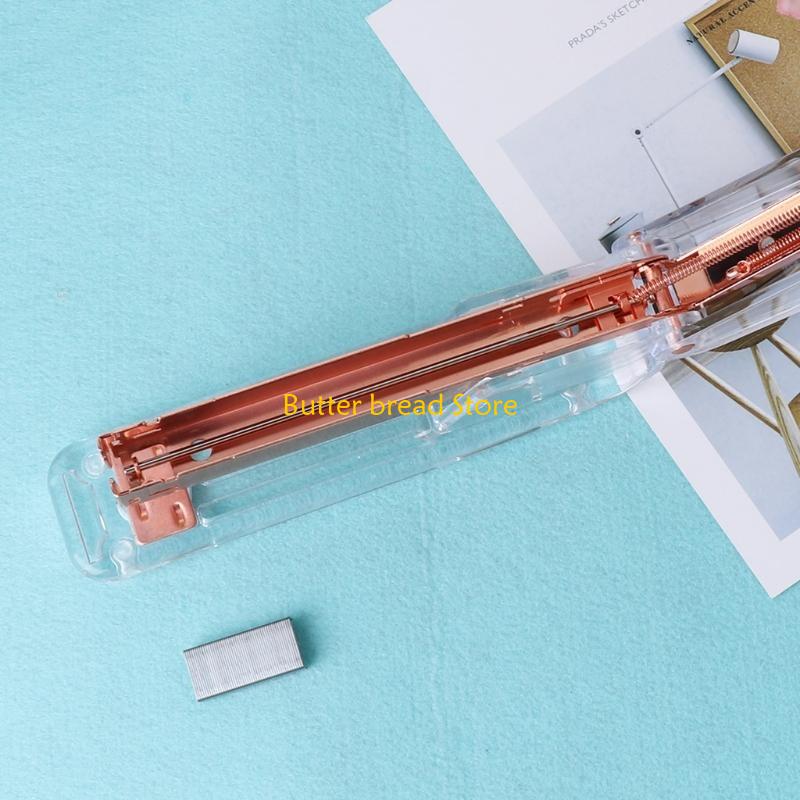 W89C Fashion Rose Gold Stapler Acrylic Metal 24/6 26/6 Practical Manual Staplers Tool
