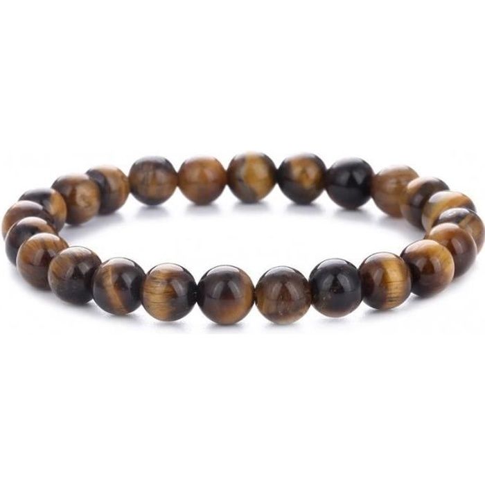 Bracelet - Lithothérapie - Oeil de Tigre - 24 perles - Élastique - Longueur 18 cm
