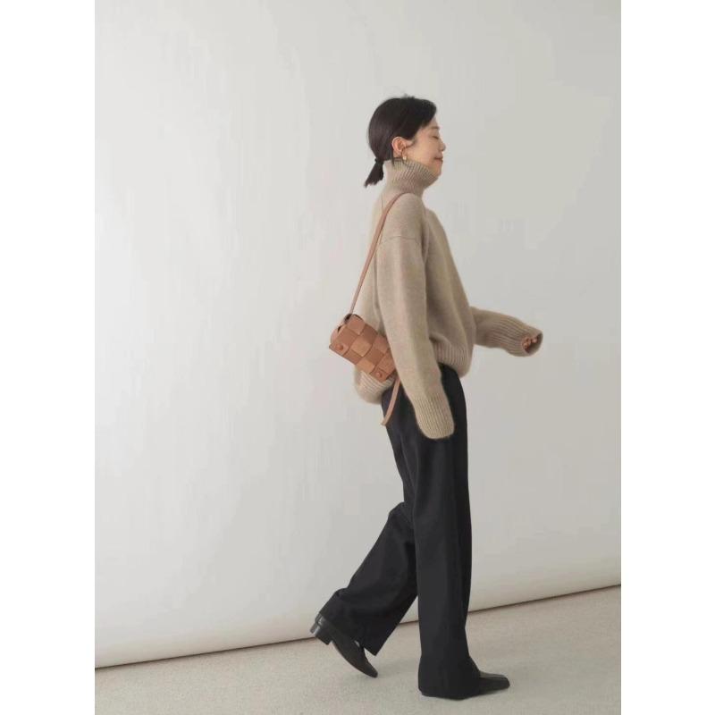 Women's Turtleneck Sweater Soft Warm Loose Casual Solid Color Knit Pullover Basic Style Top Autumn and Winter Commute Harajuku Style