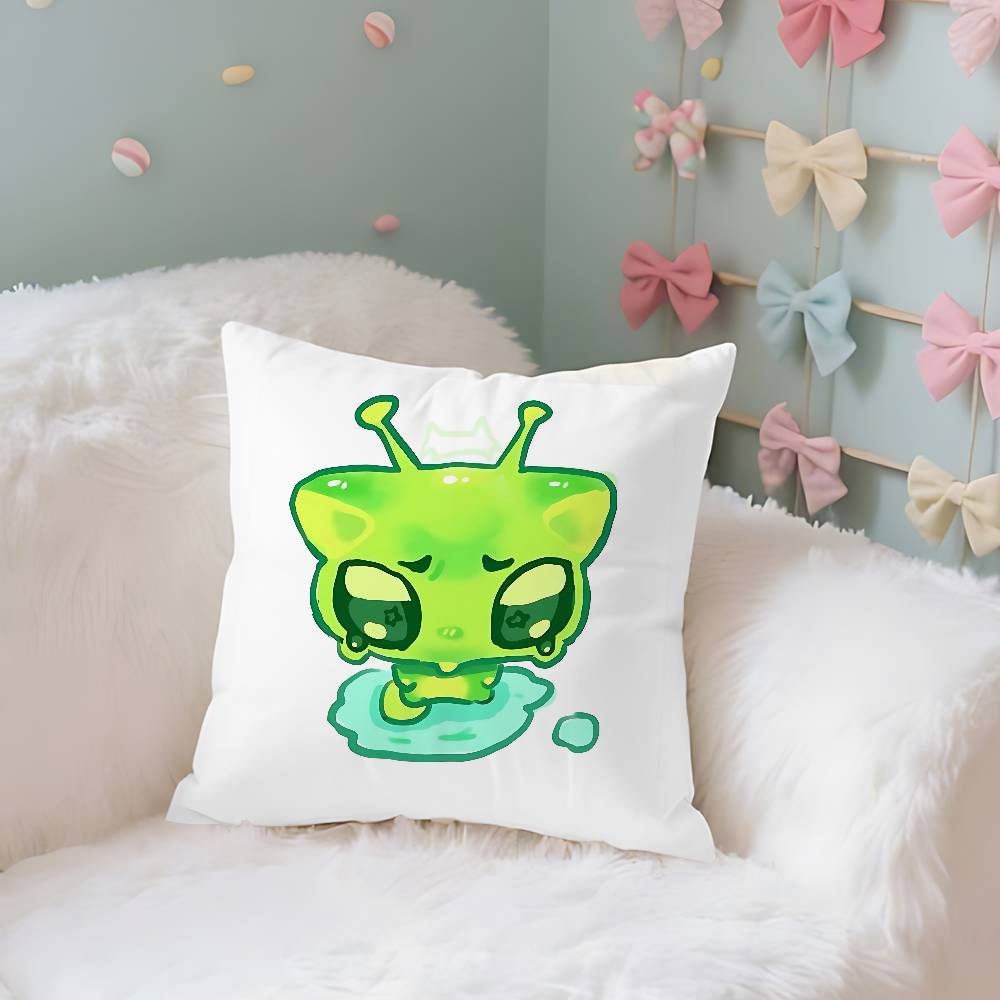 Cute Green Alien Cat Case Plush Fabric Soft Pillowcase Double Sided Print Cushion Cover Household Gifts