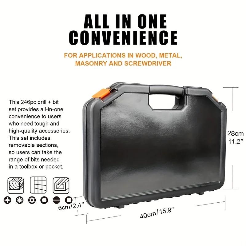 246-teiliges Bohrer-Set mit Aufbewahrungsbox HSS-Spiralbohrer Titanbeschichtet Holz-Metall-Bohrer zum Schneiden Bohren Polieren