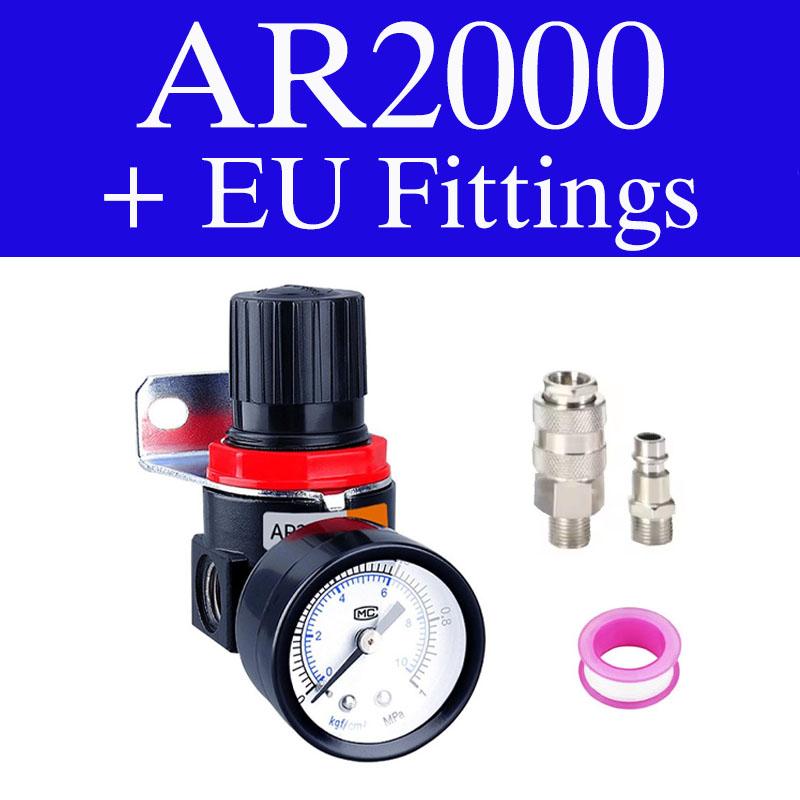 AR2000 G1/4'' Régulateur de Pression pour Compresseur d'Air Pneumatique Valve de Réduction Avec Raccords Connecteurs 4mm 6mm 8mm 10mm 12mm
