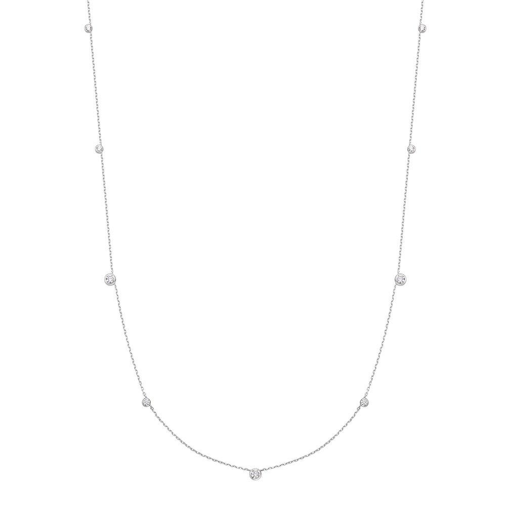 Silver Bezel Cubic Station 925 Silver Necklace N065-06H