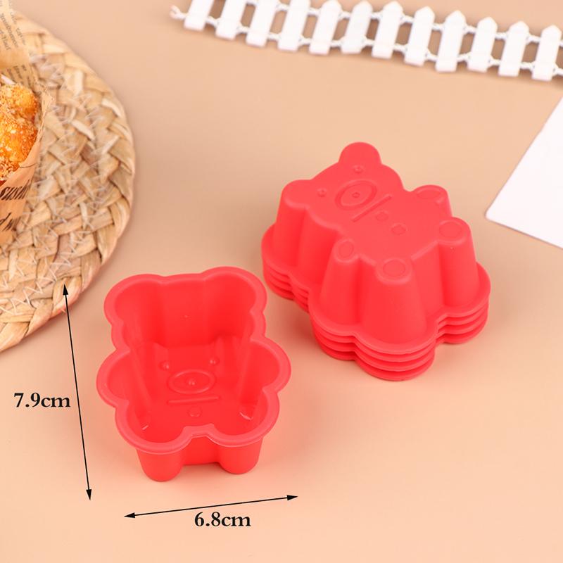 5Pcs  7Cm Creative Silicone Bear Muffin Cup Cake Cup Diy Baking Mold Color Random