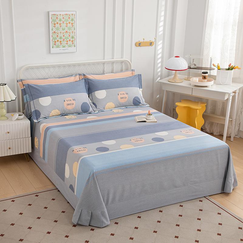 Simple Geometric Pattern Bed Sheet Set 100% Cotton Skin Friendly Flat Sheets with Pillowcase Thickened Queen Size Bedding Set