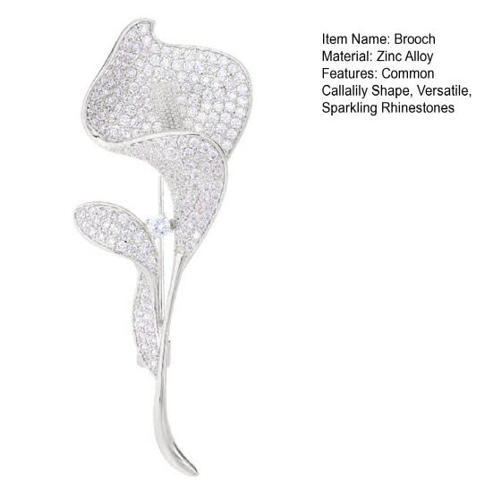 Women Brooch Sparkling Rhinestone Inlaid Common Callalily Shape Anti-Exposure Buckle Suits Shirts Sweaters Bags Pin Outfit Accessory