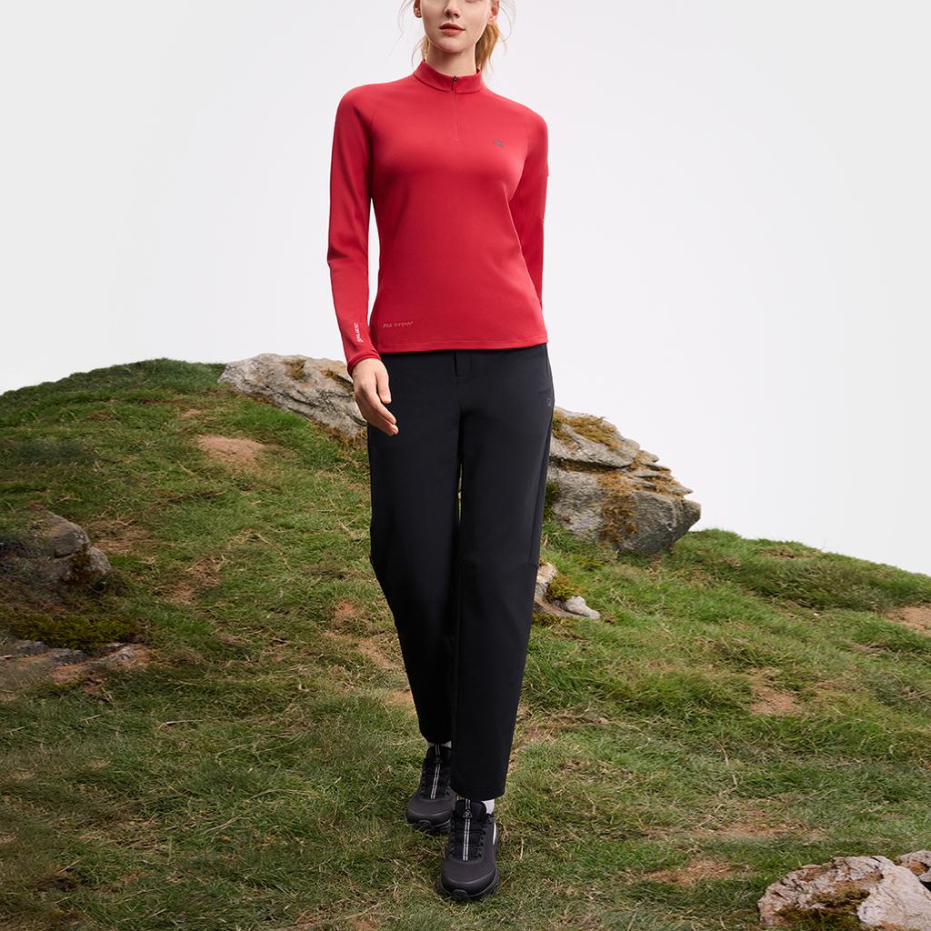 FILA Fitted Mock Neck Half-Zip Knit Long Sleeve T-Shirt Women tops Dark-Rose A11W517213FWI