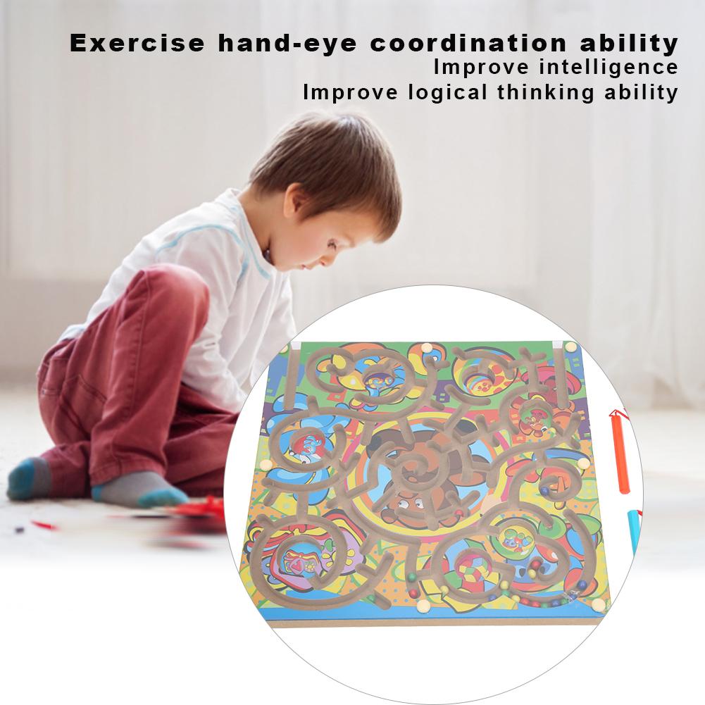 Magnetic Maze Game Puzzle Board Games Children Kid Toddler Educational Wooden Toy