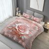 Pink Rose & Silvery Leaves Duvet Cover Set Elegant Design Soft Bedding Machine Washable Bedroom Decorative Comforter Set