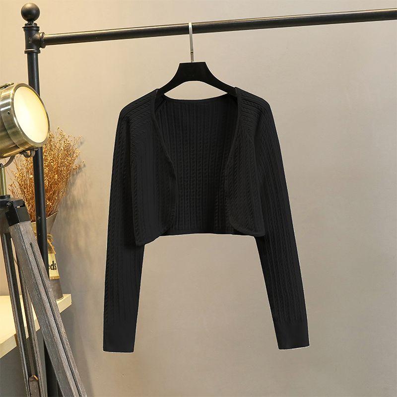 

Пальто Женский Вязаный Кардиган Весна и Осень Приталенный Маленький Жилет Black XL