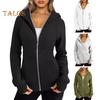 Lady Hoodie Jacket Plush-lined Solid Color Zipper Closure with Pockets Elastic Cuffs And Hem Long Sleeves Cardigan Casual Daily Coat